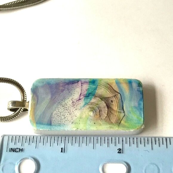 Seashell Pendant Necklace 24" Shell Sea Life Nautical Upcycled Hand Painted - Picture 7 of 8